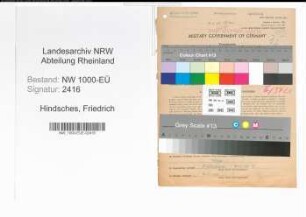 Entnazifizierung Friedrich Hindsches, geb. 12.05.1898 (Angest.)