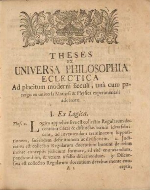 Theses ex universa philosophia eclectica.