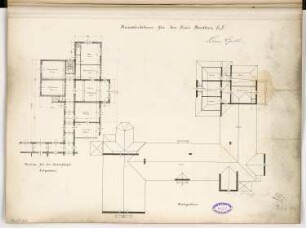 Landratsamt (Kreishaus), Beuthen Monatskonkurrenz Dezember 1896: Grundriss Erdgeschoss-Variante, Dachgeschoss; Maßstabsleiste