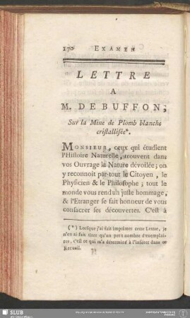 Lettre A M. De Buffon, Sur la Mine de Plomb blanche cristallisée