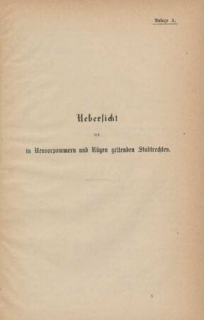 Uebersicht des in Neuvorpommern und Rügen geltenden Stadtrechtes.