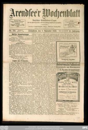 Arendsee'r Wochenblatt, Nr. 132. Sonnabend, den 6. November 1920.