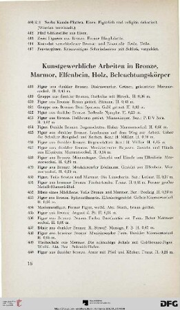 Kunstgewerbliche Arbeiten in Bronze, Marmor, Elfenbein, Holz, Beleuchtungskörper (Nr. 418-570)