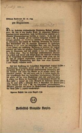 Deputationsbericht vom 21. August 1798 : Mit Beyll. ; Dictatum Rat. d. 28. Aug. 1798
