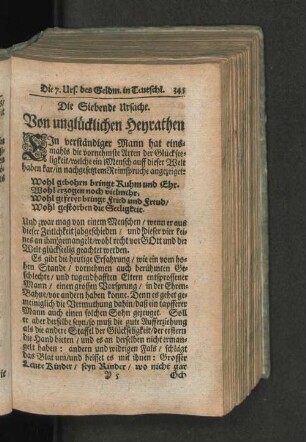 Die Siebende Ursache. Von unglücklichen Heyrathen.