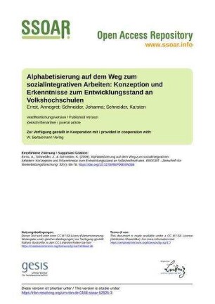 Alphabetisierung auf dem Weg zum sozialintegrativen Arbeiten: Konzeption und Erkenntnisse zum Entwicklungsstand an Volkshochschulen