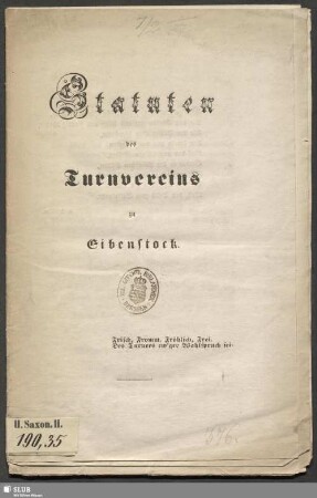 Statuten des Turnvereins zu Eibenstock