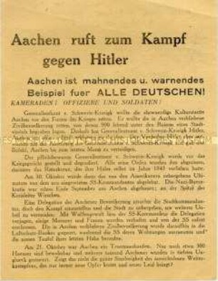 Abwurf-Flugblatt der Bewegung "Freies Deutschland" mit der Aufforderung zur Beendigung des Krieges