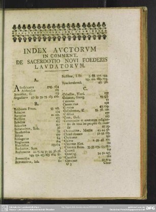 Index Auctorum In Comment. De Sacerdotio Novi Foederis Laudatorum