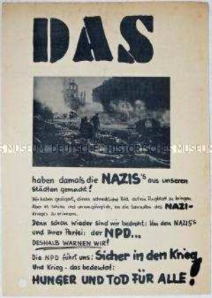 Flugblatt zur Erinnerung an die Schrecken des 2. Weltkrieges mit der Warnung vor dem Erstarken der NPD