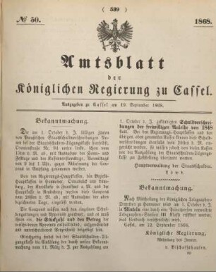 № 50. Ausgegeben zu Cassel am 19. September 1868.
