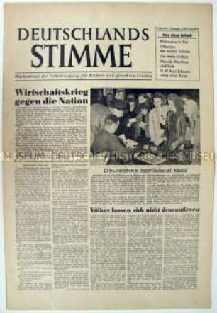 Wochenzeitung der Volkskongressbewegung "Deutschlands Stimme" zur Wirtschaftspolitik der Westalliierten