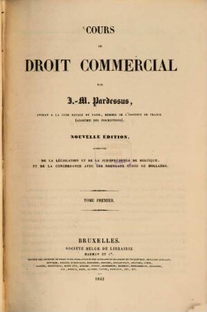 Cours de droit commercial, I