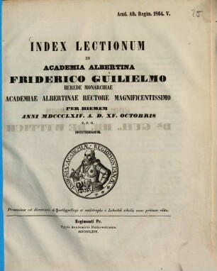 Index lectionum in Academia Albertina ... habendarum. 1864. WS