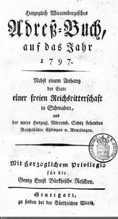 1797: Württembergisches Adressbuch, 1797