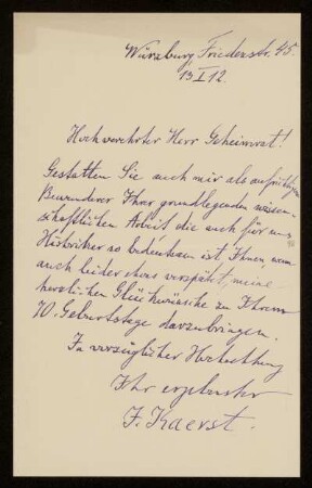 Brief von Julius Kaerst an Otto von Gierke, Würzburg, 13.1.1911