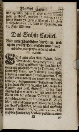 Das Sechste Capitel. Von unterschiedlichen Personen, welche in großer Pest-Gefahr ...