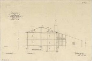 Gsaenger, Gustav; Schondorf am Ammersee (Bayern); Atriumschule - Schule Vorprojekt 2 u. Entwurf, Eingabeplan Erster Bauteil (Querschnitt)