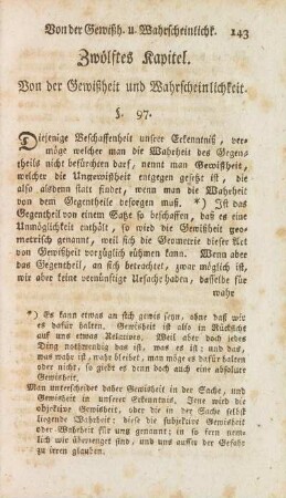 Zwölftes Kapitel. Von der Gewißheit und Wahrscheinlichkeit