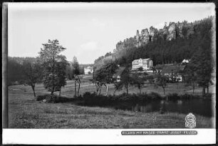 Böhmische Schweiz, Blick auf Eiland (Ostrov u Tisé) mit Kaiser-Franz-Josef-Felsen
