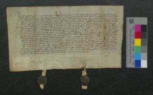 Vertrag zwischen dem Kloster Rindal und dem Vogt von Heitersheim wegen 1 Gulden Gült von einem Haus in Heitersheim.