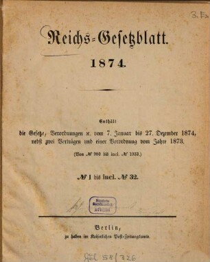 Reichsgesetzblatt. 1874