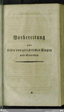 Vorbereitung zur Lehre von gerichtlichen Klagen und Einreden