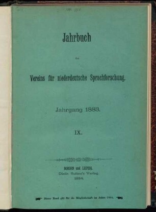 9.1883: Jahrbuch des Vereins für Niederdeutsche Sprachforschung