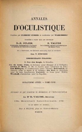 Annales d'oculistique. 117 = A. 60. 1897