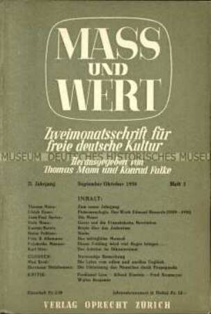 Exilzeitschrift von Thomas Mann und Konrad Falke. Jg. 1938/39