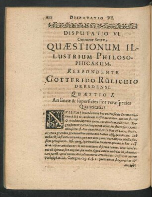 Disputatio VI. ... Respondente Gottfrido Rülichio
