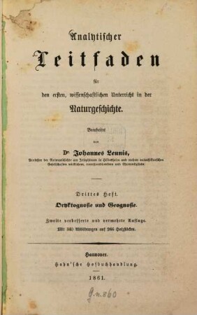 Dr. Johannes Leunis analytischer Leitfaden für den ersten, wissenschaftlichen Unterricht in der Naturgeschichte, 3