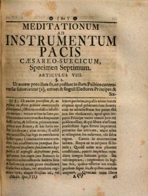 Meditationum Ad Instrumentum Pacis Cæsareo-Svecicvm Specimen ..., Specimen Septimum