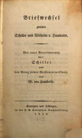 Briefwechsel zwischen Schiller und Wilhelm von Humboldt
