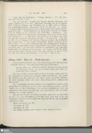 467. [Etwa 1592, März 6. Wittenberg]