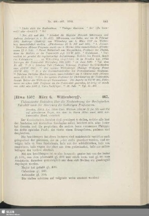 467. [Etwa 1592, März 6. Wittenberg]