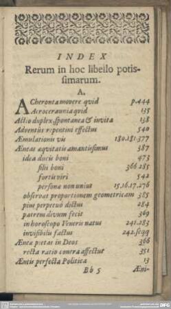 Index Rerum in hoc libello potissimarum
