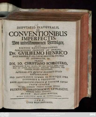 Dispvtatio Inavgvralis, De Conventionibus Imperfectis