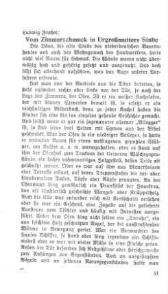 Vom Zimmerschmuck in Urgroßmutters Stube