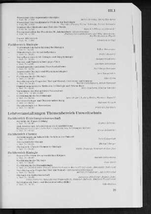 Lehrveranstaltungen Themenbereich Umweltschutz