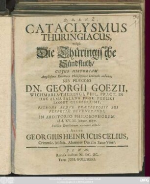 Cataclysmus Thuringiacus, vulgo Die Thüringische Sündfluth