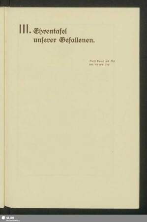 III. Ehrentafel unserer Gefallenen
