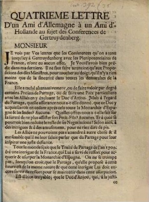 Lettre d'un ami d'Allemagne à un ami de Hollande, 4. ... au sujet des Conferences de Gertruydenberg
