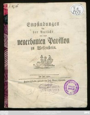 Empfindungen bey der Aussicht auf dem neuerbauten Pavillion zu Wesenstein