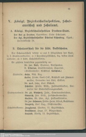 V. Königliche Bezirksschulinspektion, Schulausschuss und Schulamt