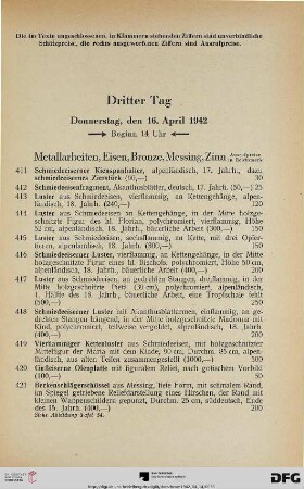 Metallarbeiten, Eisen, Bronze, Messing, Zinn (Nr. 411-450)