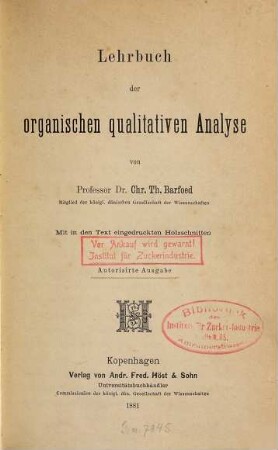 Lehrbuch der organischen qualitativen Analyse