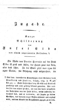 Zugabe - Kurze Schilderung der Insel Elba von einem ungenannten Reisenden.