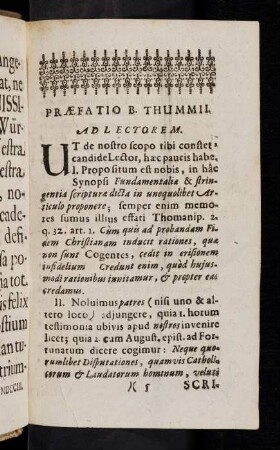 5r-6r, Praefatio B. Thumii Ad Lectorem.