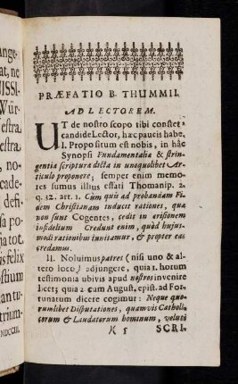 5r-6r, Praefatio B. Thumii Ad Lectorem.